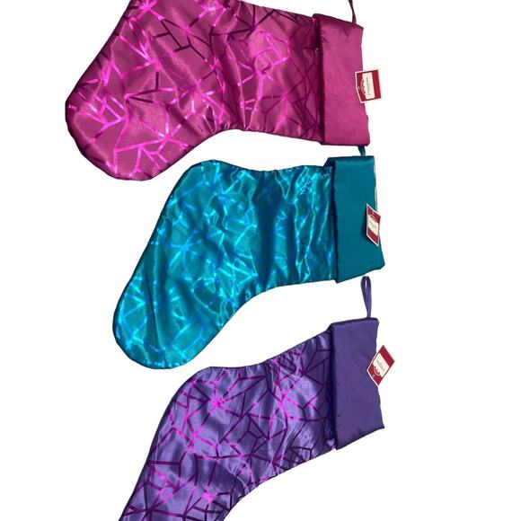 Holiday Time Christmas Foiled Design Embellished Stockings Set Of 3 Multicolor - Picture 9 of 12